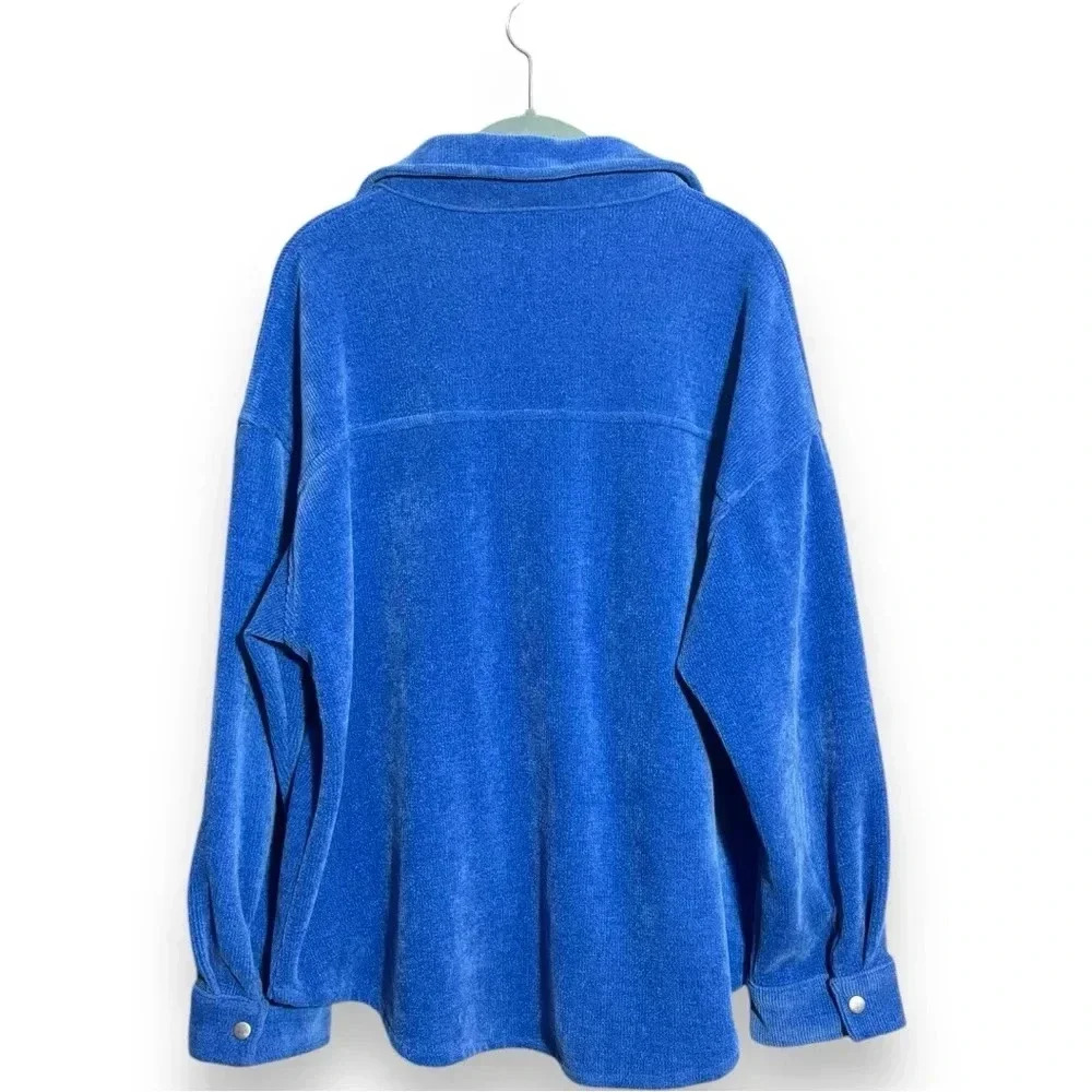 Forever 21 Oversize Royal Blue Snap Button and Cuffs Long Sleeve Corduroy Jacket - Picture 10 of 16
